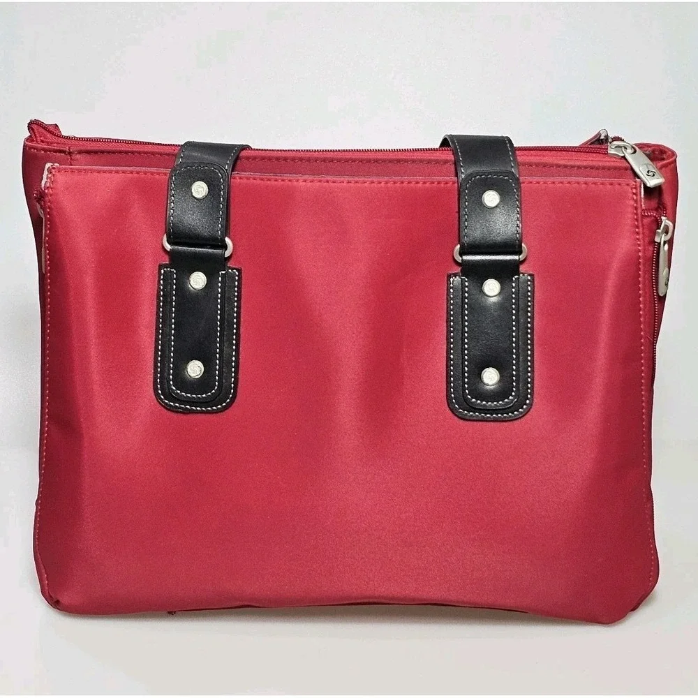Samsonite Red Laptop Briefcase Messenger Bag Double Handles Expandable Pockets